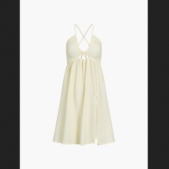 Commense Small Ivory Cream Backless Criss Cross Split Midi Dress NEW NWT - Picture 2 of 3